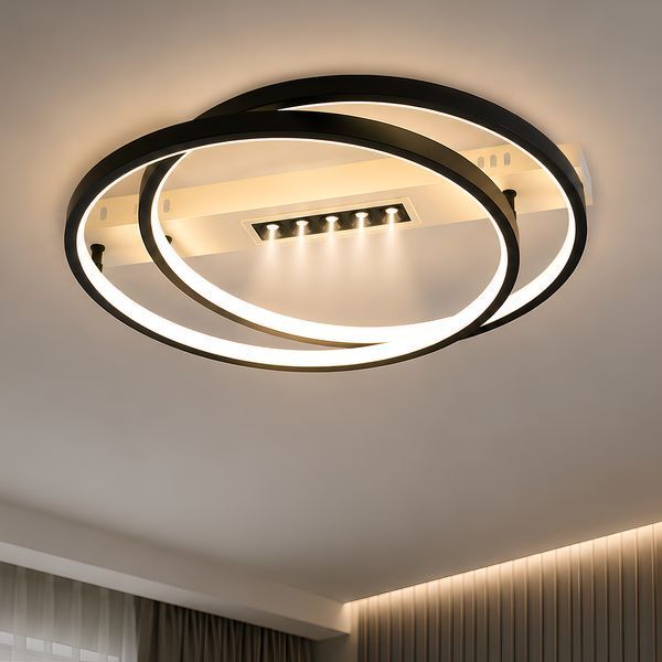 Потолочная кольцевая LED люстра с пультом 88W+10W точечная подсветка 3000-6500К в черно-белом цвете Svet SY-16049/2 WH+BK SY-16049/2 WH+BK фото