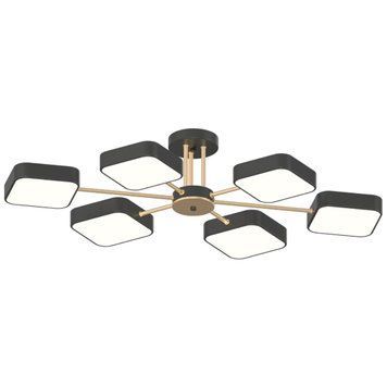 Стельова LED люстра 65W Valeso з шістьма квадратними плафонами 3000K-6500К чорна/золота IP20 B XI3366-6 BK+FGD SP000046082 фото