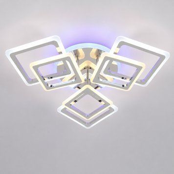 Стельова LED люстра з пультом і підсвіткою 168W шість квадратних плафонів 3000-6500K хромова INTEREES IS K29024-3+3+1 CR IS K29024-3+3+1 CR фото