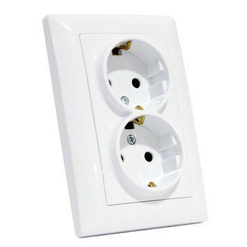 Розетка подвійна із заземленням Horoz Electric TINA накладна біла IP20 112-005-0019-010 фото