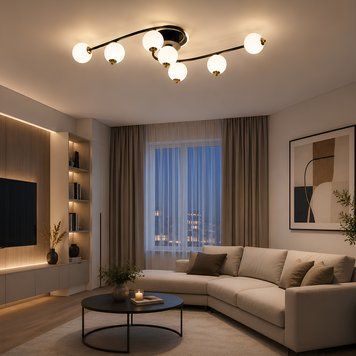 Потолочная LED люстра на пульте 118W с 7 белыми стеклянными шарами 3000-6500K черно-золотой каркас Svet SY-77232/7T BK+FGD SY-77232/7T BK+FGD фото
