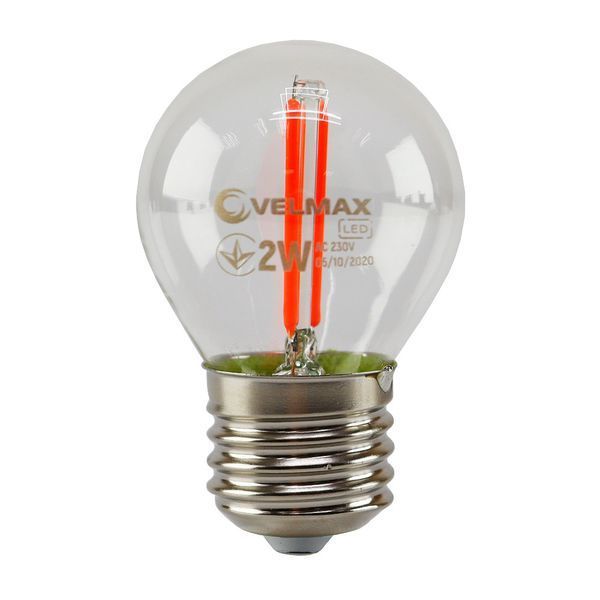 Филаментная LED лампа 2W VELMAX форма шарик G45 E27 200Lm красная V-Filament-G45 21-41-32 фото