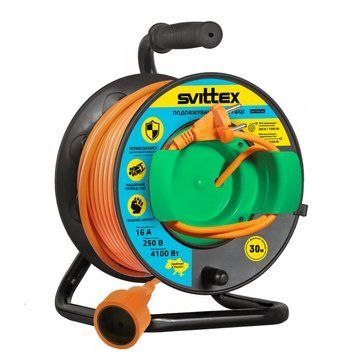 Подовжувач на котушці 30м, 2х2,5 мм&sup2; з виносною розеткою SVITTEX SV-2190 фото