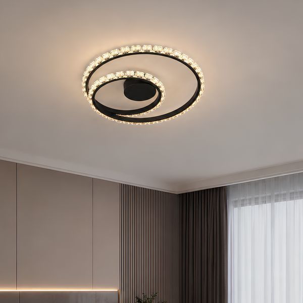 Стельова LED люстра з пультом 80W два акрилові кільця 3000-6500K корпус чорний Svet SY-33037/420 MB SY-33037/420 MB фото