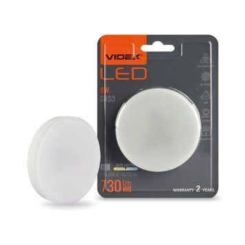 Світлодіодна лампа 8W VIDEX з цоколем GX53 730 Lm 4100K нейтральне світло VL-GX53-08534 VL-GX53-08534 фото