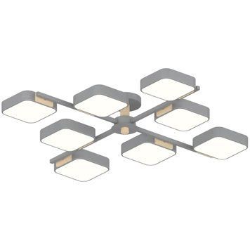 Стельова LED люстра 144W Interees з дерев'яними елементами 3000K/4200K/6000K сіра IP20 XI3361-8 GR+WOOD XI3361-8 GR+WOOD фото