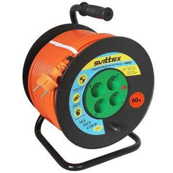 Подовжувач на котушці з термозахистом 60м, 2х2,5 мм&sup2; (4100Вт 16A 250В) SVITTEX SV-061 фото