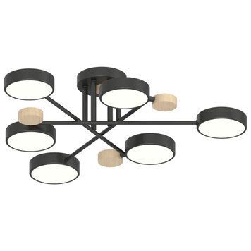 Стельова LED люстра 72W Interees на шість плафонів 3000K/4200K/6000K чорна IP20 XI3317-6 BK+WOOD XI3317-6 BK+WOOD фото