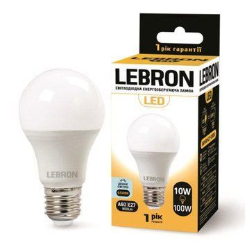Світлодіодна лампа 10W Lebron грушоподібної форми A60 E27 6500K 850Lm біла IP20 L-A60 11-11-33 фото