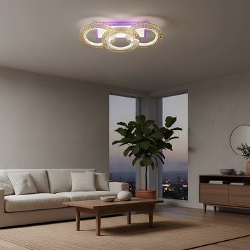 Стельова LED люстра з трьома акриловими плафонами 42W+14W кольорове підсвічування 3000К-6000К біла Svet SC-2100/2+1C WH PK/BU/PL SC-2100/2+1C WH PK/BU/PL фото