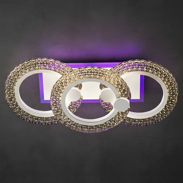 Стельова LED люстра з трьома акриловими плафонами 42W+14W кольорове підсвічування 3000К-6000К біла Svet SC-2100/2+1C WH PK/BU/PL SC-2100/2+1C WH PK/BU/PL фото