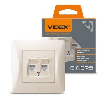 Встраиваемая компьютерная розетка CAT6 VIDEX двойная из поликарбоната кремовая IP20 BINERA VF-BNSK2PC6-CR VF-BNSK2PC6-CR фото