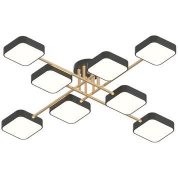 Стельова LED люстра 144W Interees металевий каркас 3000K/4200K/6000K чорна/золото IP20 XI3350-8 BK+GD XI3350-8 BK+GD фото