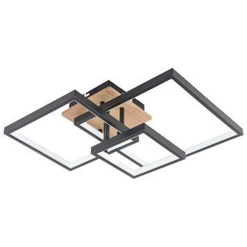 Стельова LED люстра 61W з пультом Valeso на три квадратних плафона 3000K-6500К чорна IP20 DK6589-3 BK+WOOD SP000050421 фото
