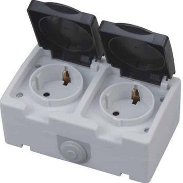 Розетка подвійна&nbsp;накладна із заземленням Horoz Electric ATOM з кришкою IP54 112-100-0002-010 фото