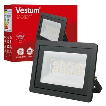 Світлодіодний прожектор 30W Vestum прямокутної форми 6500K вологозахищений чорний IP65 1-VS-3015 фото
