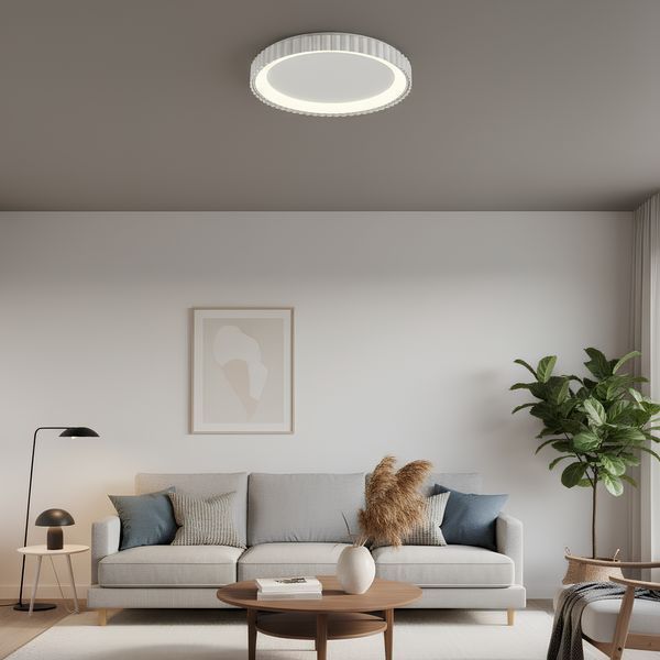Стельовий LED світильник з пультом 62W круглий з декоративним рельєфним корпусом 3000К-6500К білого кольору Svet SY-77259/500A1 WH SY-77259/500A1 WH фото