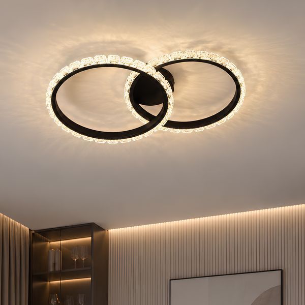 Стельова LED люстра 76W з пультом і двома акриловими кільцями 3000-6500K металевий чорний корпус Svet SY-33039/2 MB SY-33039/2 MB фото