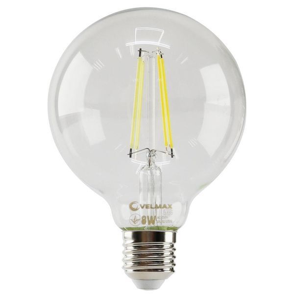 Филаментная LED лампа 8W VELMAX форма шар G95 E27 4100K 800Lm V-Filament-G95 21-46-22 фото