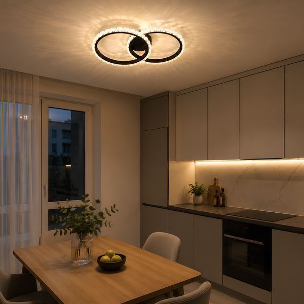 Стельова LED люстра 76W з пультом і двома акриловими кільцями 3000-6500K металевий чорний корпус Svet SY-33039/2 MB SY-33039/2 MB фото