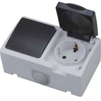 Розетка накладна з заземленням Horoz Electric ATOM з кришкою + вимикач IP54 112-100-0003-010 фото
