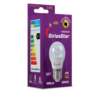Світлодіодна лампа 6W SiriusStar 3305 crystal G45 4000K E27 біла IP20 SP000020401 фото