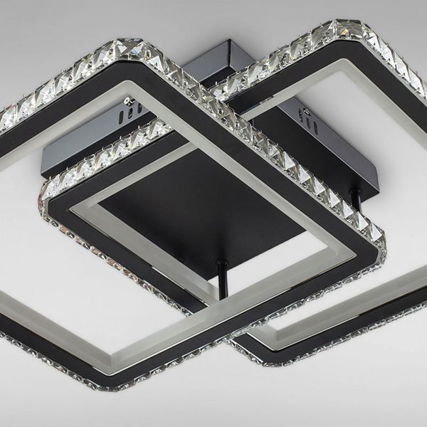 Стельова чорна люстра LED 160W на 2 плафони-квадрат із кришталем на пульті 3000-6000К SY-19381/2 BK+CR Svet SY-19381/2 BK+CR фото