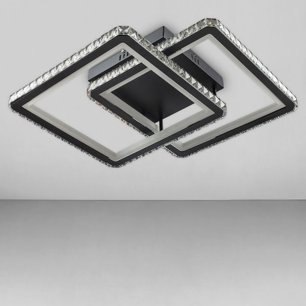 Стельова чорна люстра LED 160W на 2 плафони-квадрат із кришталем на пульті 3000-6000К SY-19381/2 BK+CR Svet SY-19381/2 BK+CR фото