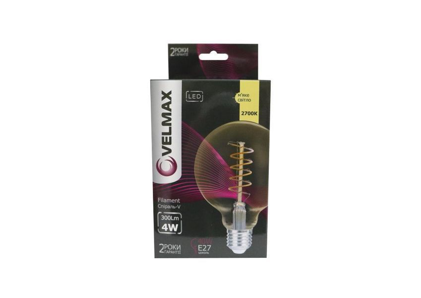 Филаментная LED лампа 4W VELMAX форма шар G95 E27 2700K 300Lm V-Filament-Amber-G95-Спираль-V 21-46-53 фото