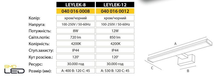 Подсветка зеркал-картин LED Horoz Electric LEYLEK-8 8W 4200K IP44 040-016-0008-010 фото