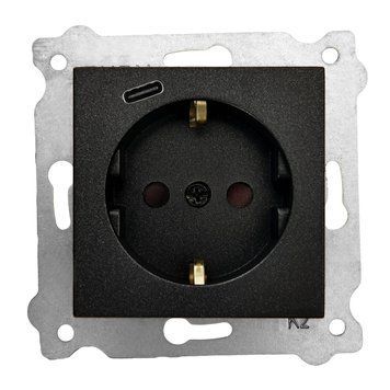 Механізм розетки з роз'ємом Type-C EXEN Elektrik із заземленням 250V чорний IP20 KARELL 290-001403-274 фото