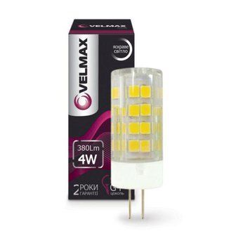 Світлодіодна лампа 4W Velmax форма капсула G4 4500K 380Lm V-G4 21-17-24 фото