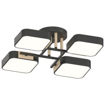 Стельова LED люстра 72W Interees квадратної форми 3000K/4200K/6000K чорна IP20 XI3352-4 BK+WOOD XI3352-4 BK+WOOD фото