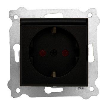 Механізм розетки із заземленням EXEN Elektrik з кришкою і шторками 250V чорний IP20 KARELL 290-001403-240 фото
