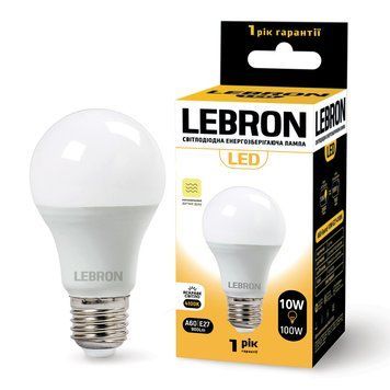 Світлодіодна лампа 10W LEBRON з СВЧ датчиком руху Е27 4100K 900Lm біла IP20 L-A60 11-11-84 фото