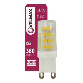 Світлодіодна лампа 4W Velmax форма капсула G9 4500K 380Lm V-G9 21-17-44 фото