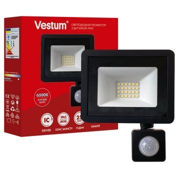 Світлодіодний прожектор 30W Vestum з вбудованим датчиком руху 6500K чорний IP65 1-VS-3021 фото