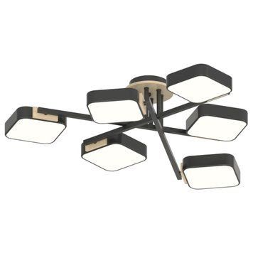 Стельова LED люстра 108W Interees з квадратними плафонами 3000K/4200K/6000K чорна IP20 XI3357-6 BK+WOOD XI3357-6 BK+WOOD фото