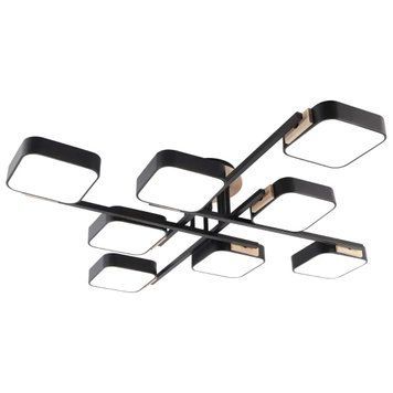 Стельова LED люстра 144W Interees на вісім плафонів 3000K/4200K/6000K чорна IP20 XI3357-8 BK+WOOD XI3357-8 BK+WOOD фото