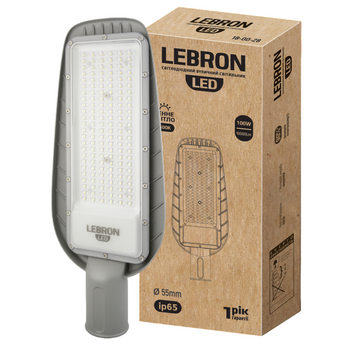 Консольний LED світильник 100W вологозахищений Lebron на опору 6500K 10000Lm сірий IP65 L-SL10065IC 18-00-28 фото