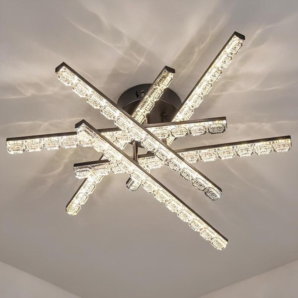 Стельова LED-люстра 84W з акриловими лінійними плафонами та пультом 3000-6500К корпус чорний Svet SY-33038/6 MB SY-33038/6 MB фото