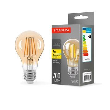 Світлодіодна філаментна лампа 7W TITANUM E27 форма груша A60 700Lm 2200K тепле світло TLFA6007272A TLFA6007272A фото