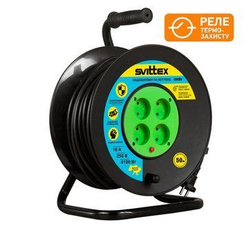 Подовжувач на котушці з термозахистом 50м, 2х2,5 мм&sup2; чорний кабель SVITTEX SV-021-В фото