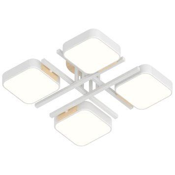 Стельова LED люстра 72W Interees квадратної форми 3000K/4200K/6000K біла IP20 XI3358-4 WH+WOOD XI3358-4 WH+WOOD фото