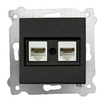 Механізм комп'ютерної розетки EXEN Elektrik подвійний чорний IP20 CAT6 KARELL 290-001403-254 фото
