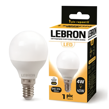 Світлодіодна лампа 4W Lebron форма кулька G45 Е14 4100K 320Lm біла IP20 L-G45 11-12-12 фото
