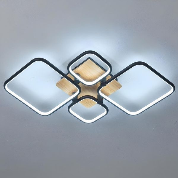 Светодиодная потолочная люстра с пультом 112W четыре квадрата 3000-6500K корпус черный металл/дерево Svet SY-33042/2+2 MB+YMW SY-33042/2+2 MB+YMW фото