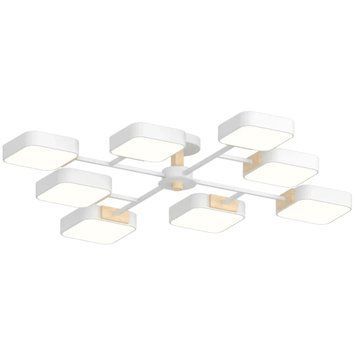 Стельова LED люстра 126W Interees з квадратними плафонами 3000K/4200K/6000K біла IP20 XI3363-8 WH+WOOD XI3363-8 WH+WOOD фото