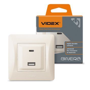Встраиваемая розетка с USB-разъемами VIDEX 16A 250V из поликарбоната кремовая IP20 BINERA VF-BNCHRUC20-CR VF-BNCHRUC20-CR фото