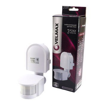 Датчик руху VELMAX накладний до 12 метрів білий IP44 V-ІМS-11 (ST10F) 29-22-11 фото